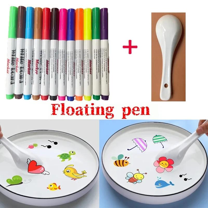 마법의 물 페인트 펜, 플로팅 잉크 펜, 다채로운 낙서 물 펜 브러시, 어린이 몬테소리 조기 교육 완구